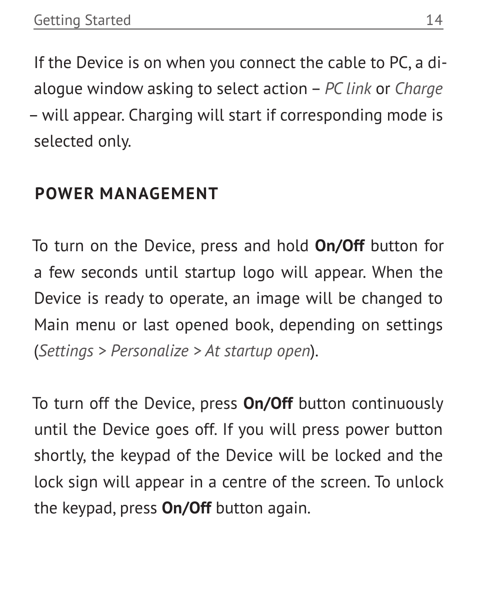 Power management | PocketBook Mini User Manual | Page 14 / 68
