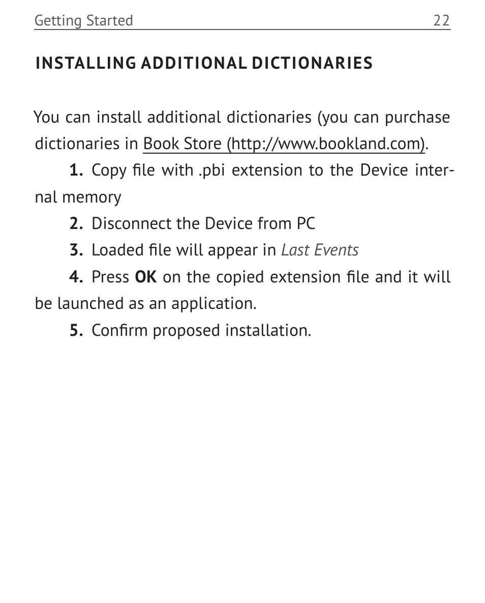 Installing additional dictionaries | PocketBook Mini User Manual | Page 22 / 68