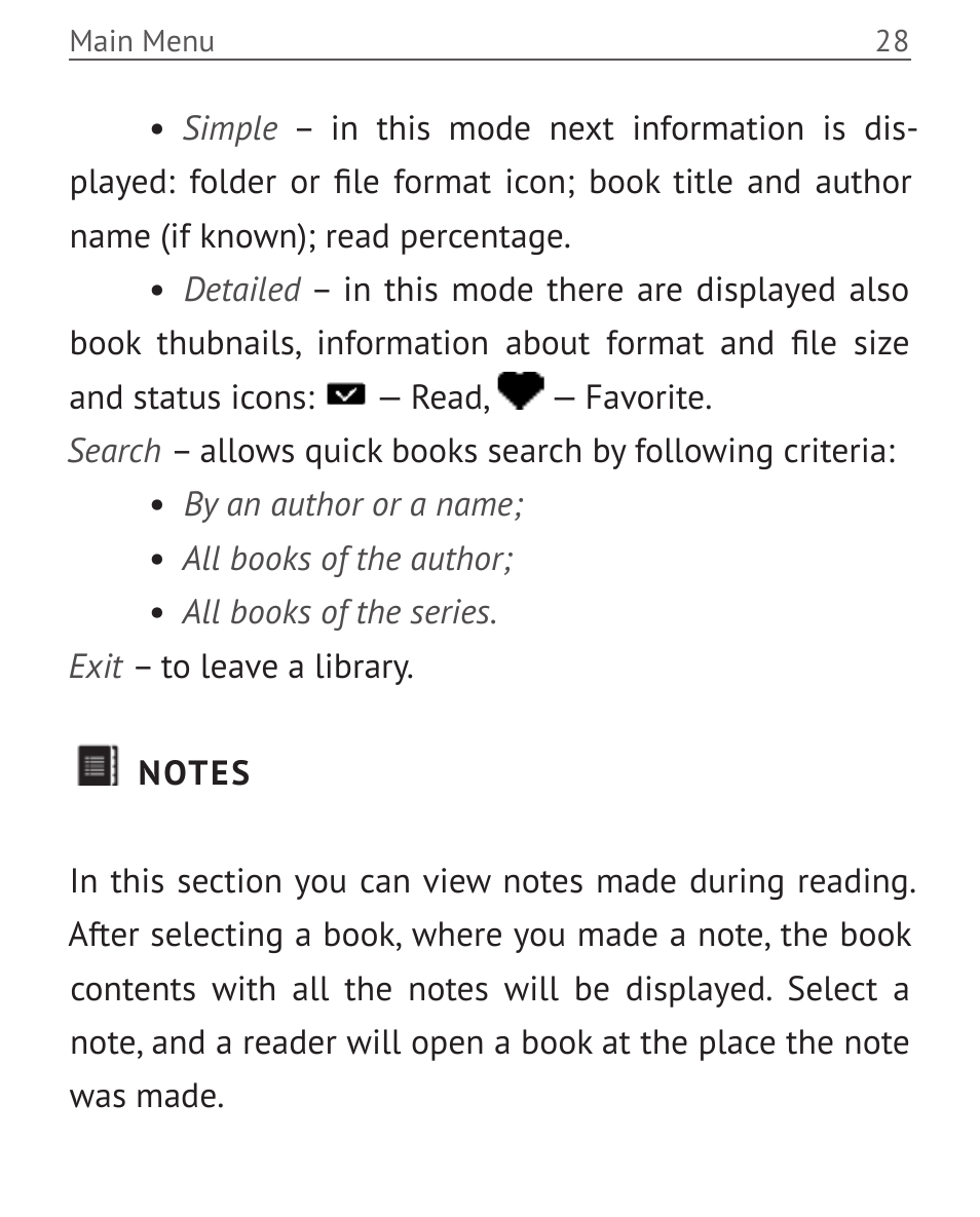 Notes, Notes 28 | PocketBook Mini User Manual | Page 28 / 68