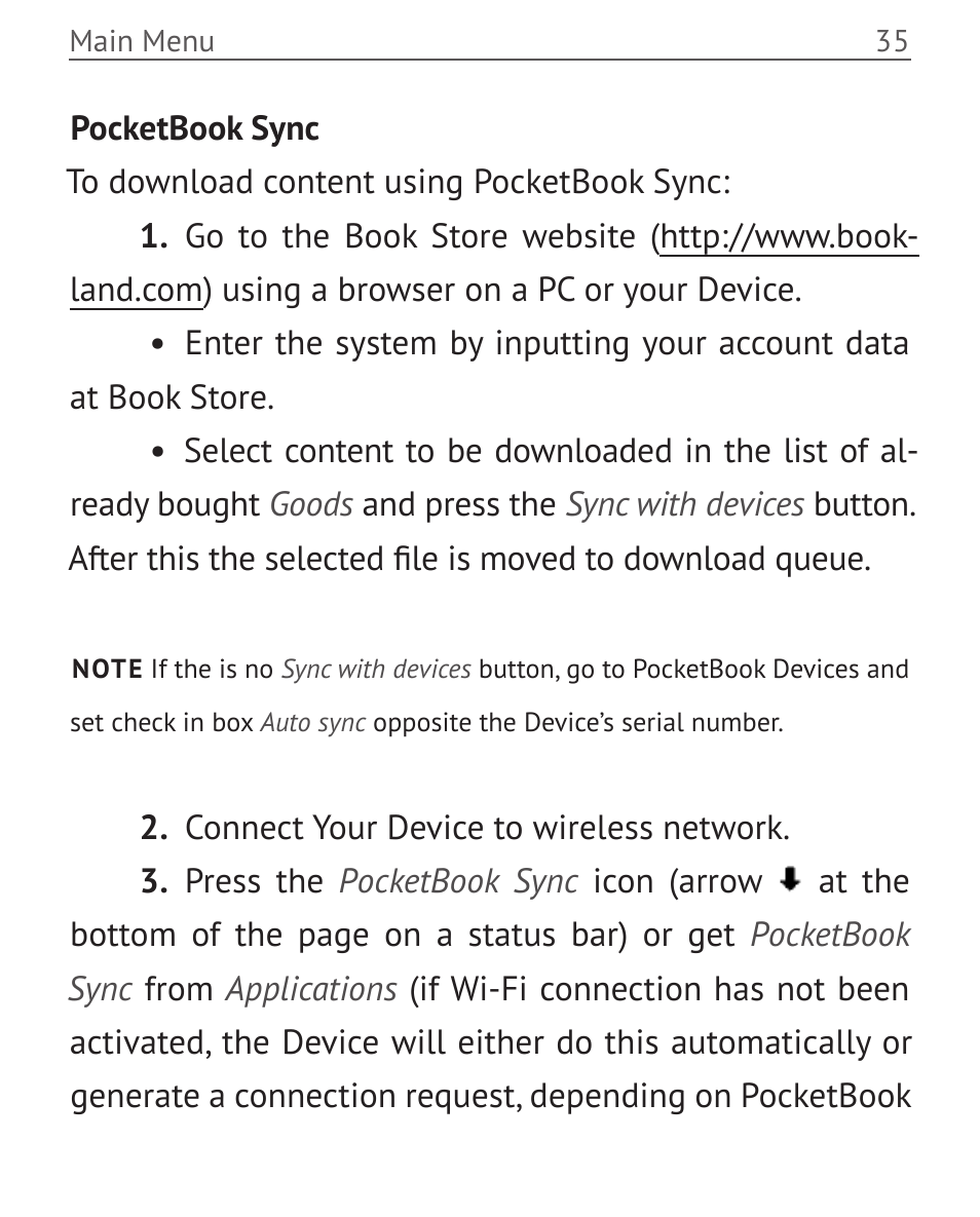 Pocketbook sync | PocketBook Mini User Manual | Page 35 / 68