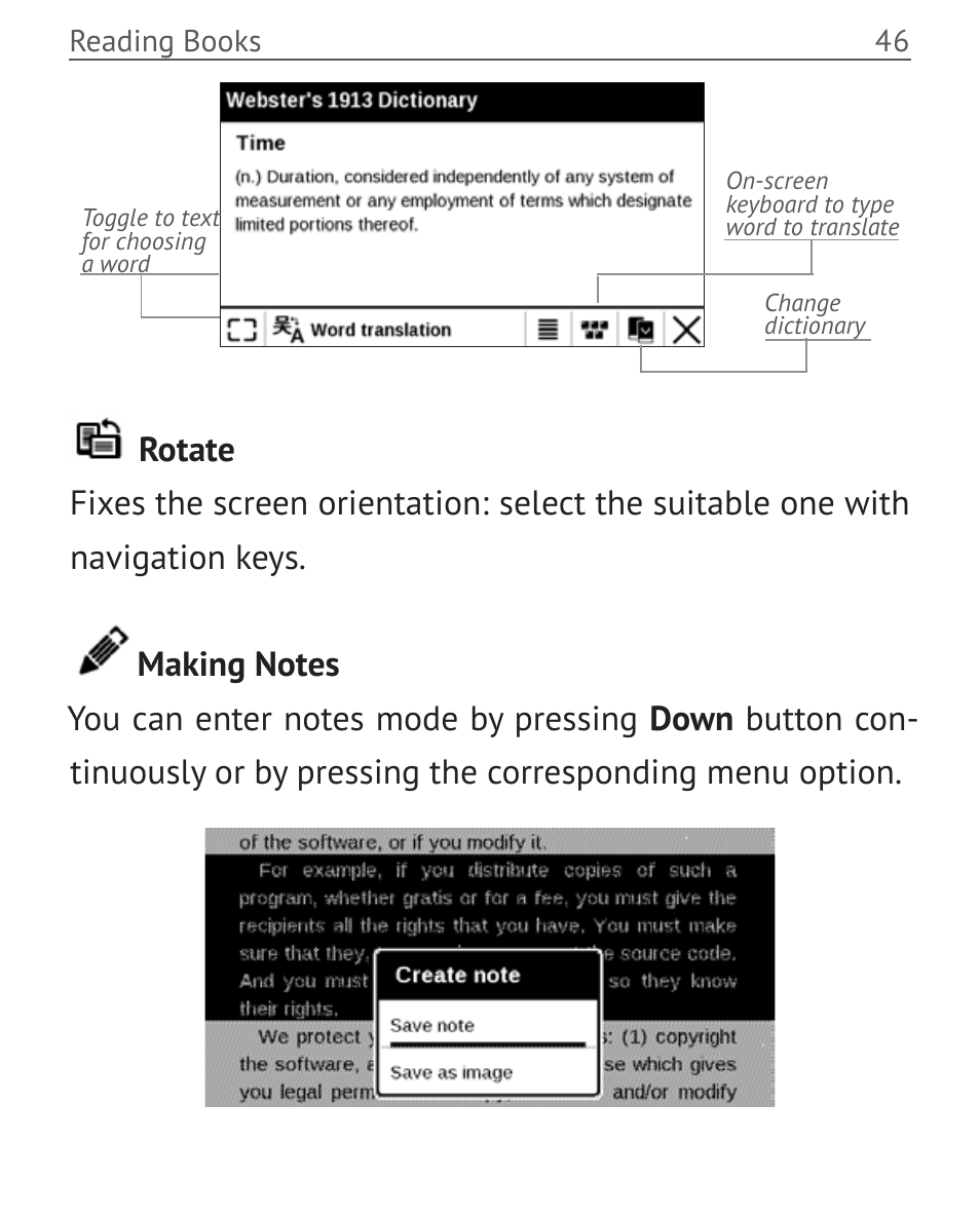 Rotate, Making notes, Rotate 46 making notes | PocketBook Mini User Manual | Page 46 / 68