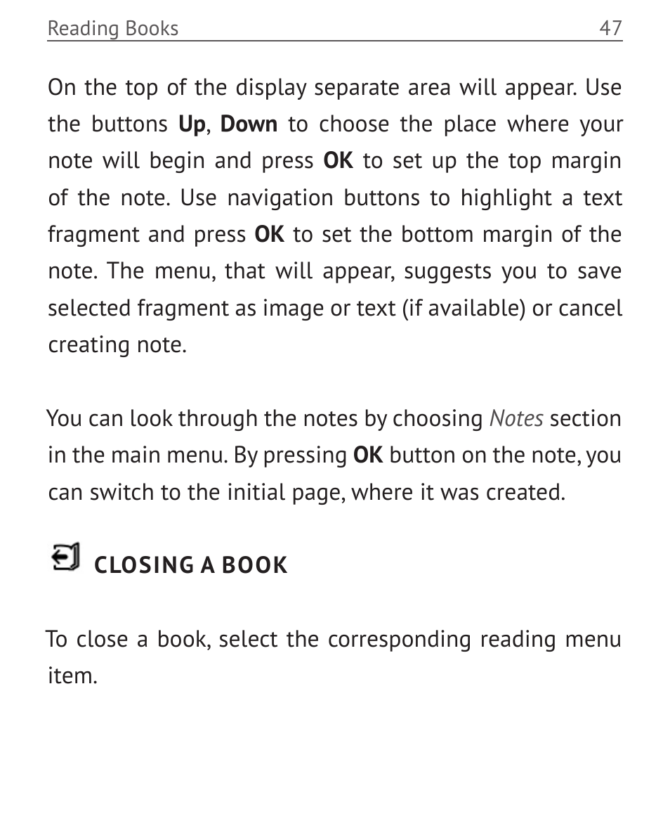 Closing a book | PocketBook Mini User Manual | Page 47 / 68