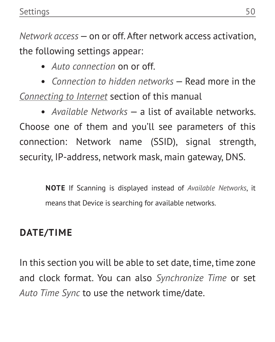 Date/time, Date/time 50 | PocketBook Mini User Manual | Page 50 / 68