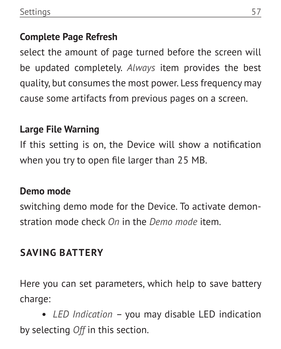 Saving battery | PocketBook Mini User Manual | Page 57 / 68