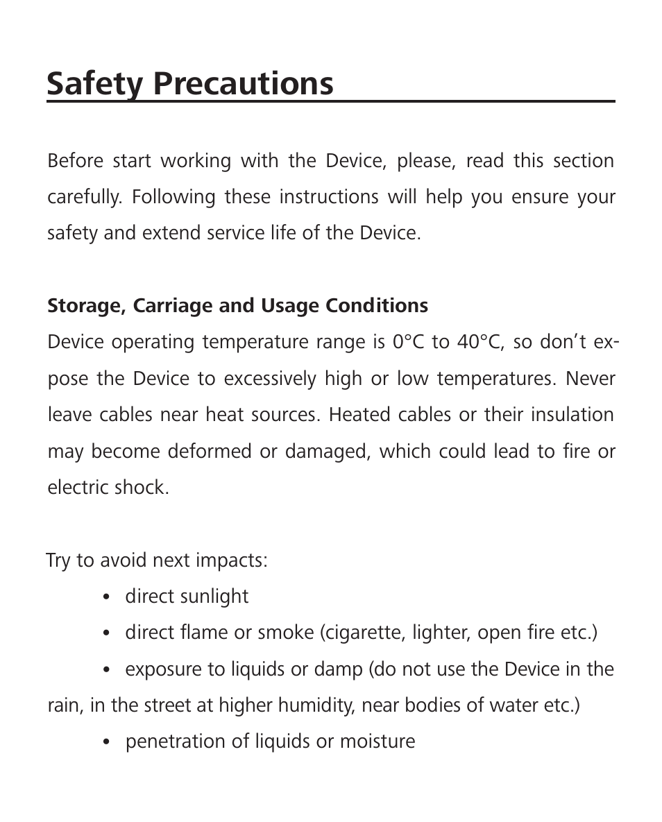 Safety precautions, Storage, carriage and usage conditions, Storage, carriage and usage conditions 6 | PocketBook Mini User Manual | Page 6 / 68
