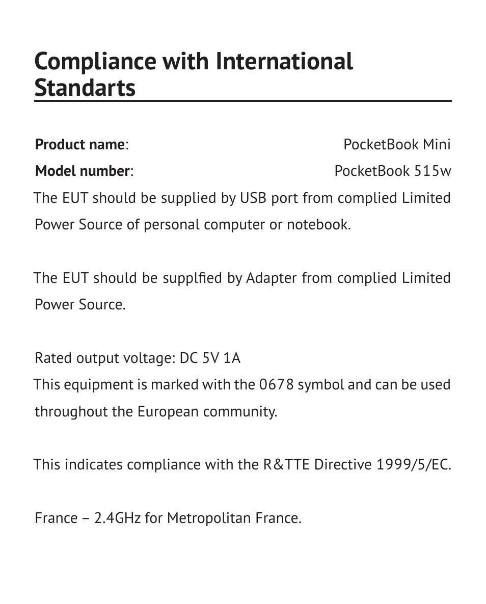 Compliance with international standarts | PocketBook Mini User Manual | Page 65 / 68