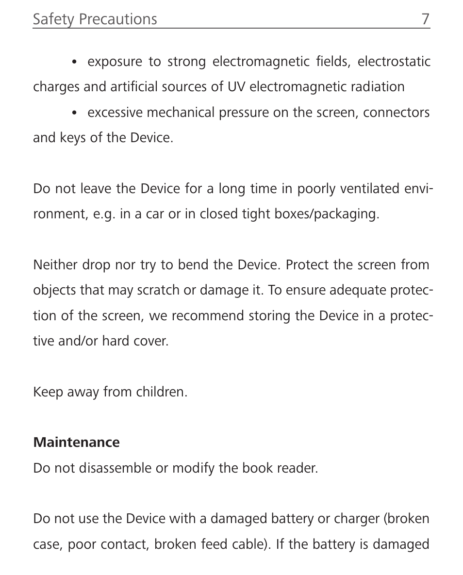 Maintenance, Maintenance 7 | PocketBook Mini User Manual | Page 7 / 68