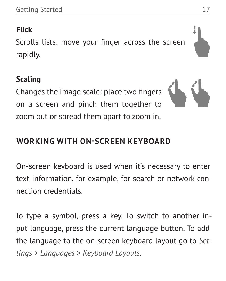 Working with on-screen keyboard | PocketBook Color Lux User Manual | Page 18 / 89