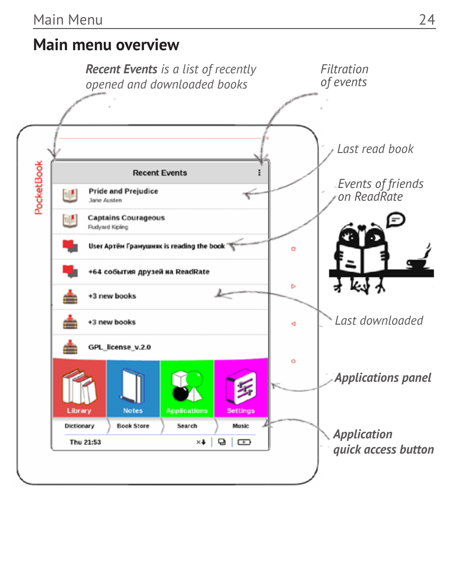 Main menu overview | PocketBook Color Lux User Manual | Page 25 / 89