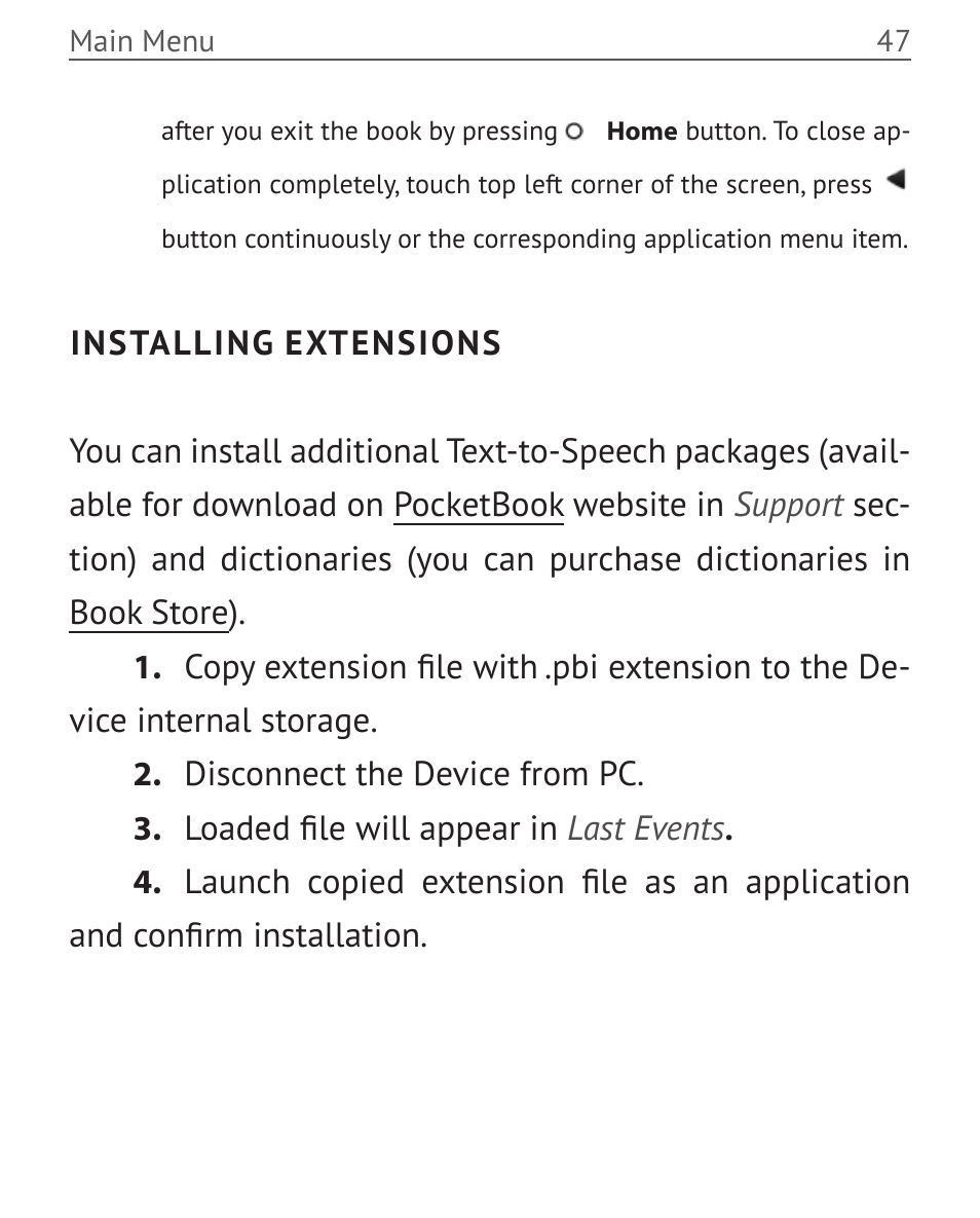 Installing extensions | PocketBook Color Lux User Manual | Page 48 / 89