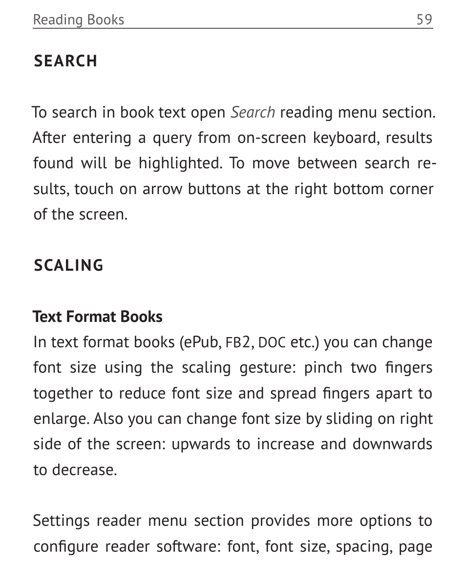 Search, Scaling, Search 59 scaling 59 | PocketBook Color Lux User Manual | Page 60 / 89