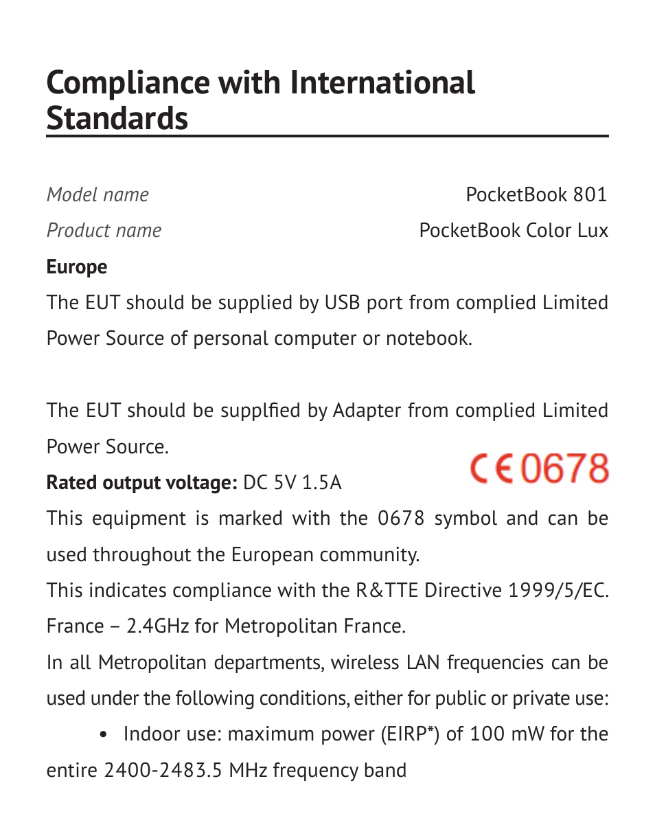 Compliance with international standards | PocketBook Color Lux User Manual | Page 87 / 89