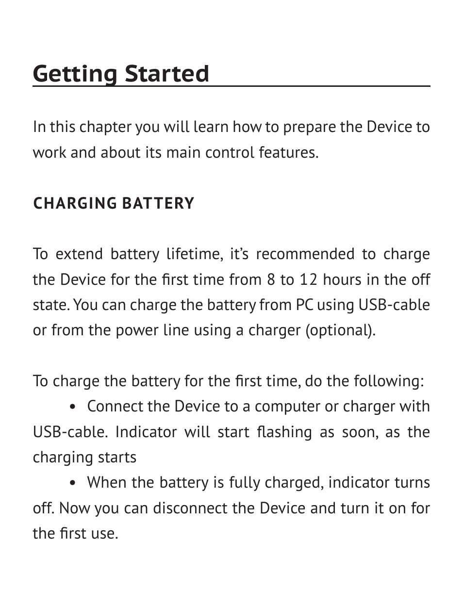 Getting started, Charging battery | PocketBook Basic New 613 User Manual | Page 14 / 54