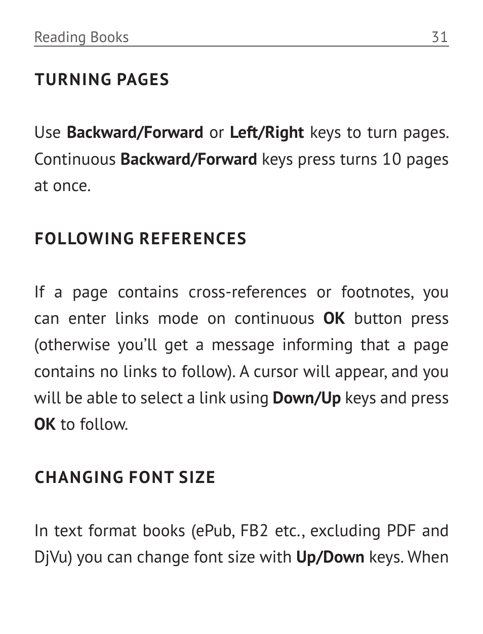 Following references, Changing font size | PocketBook Basic New 613 User Manual | Page 32 / 54