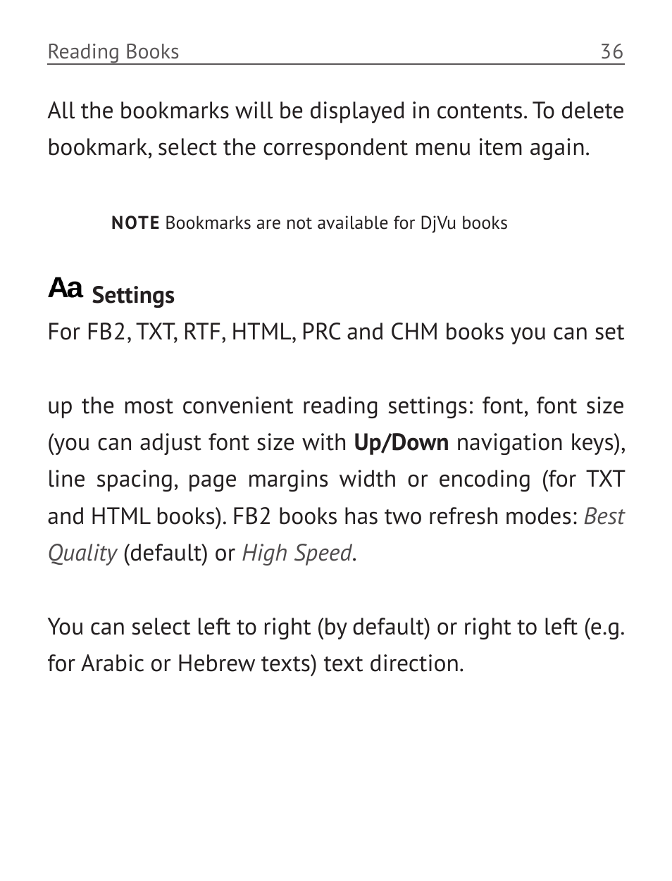 Settings | PocketBook Basic New 613 User Manual | Page 37 / 54