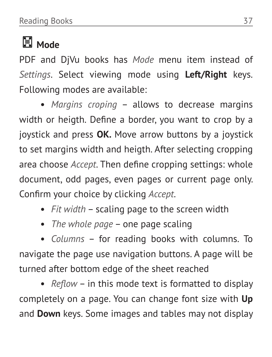 Mode, Mode 37 | PocketBook Basic New 613 User Manual | Page 38 / 54