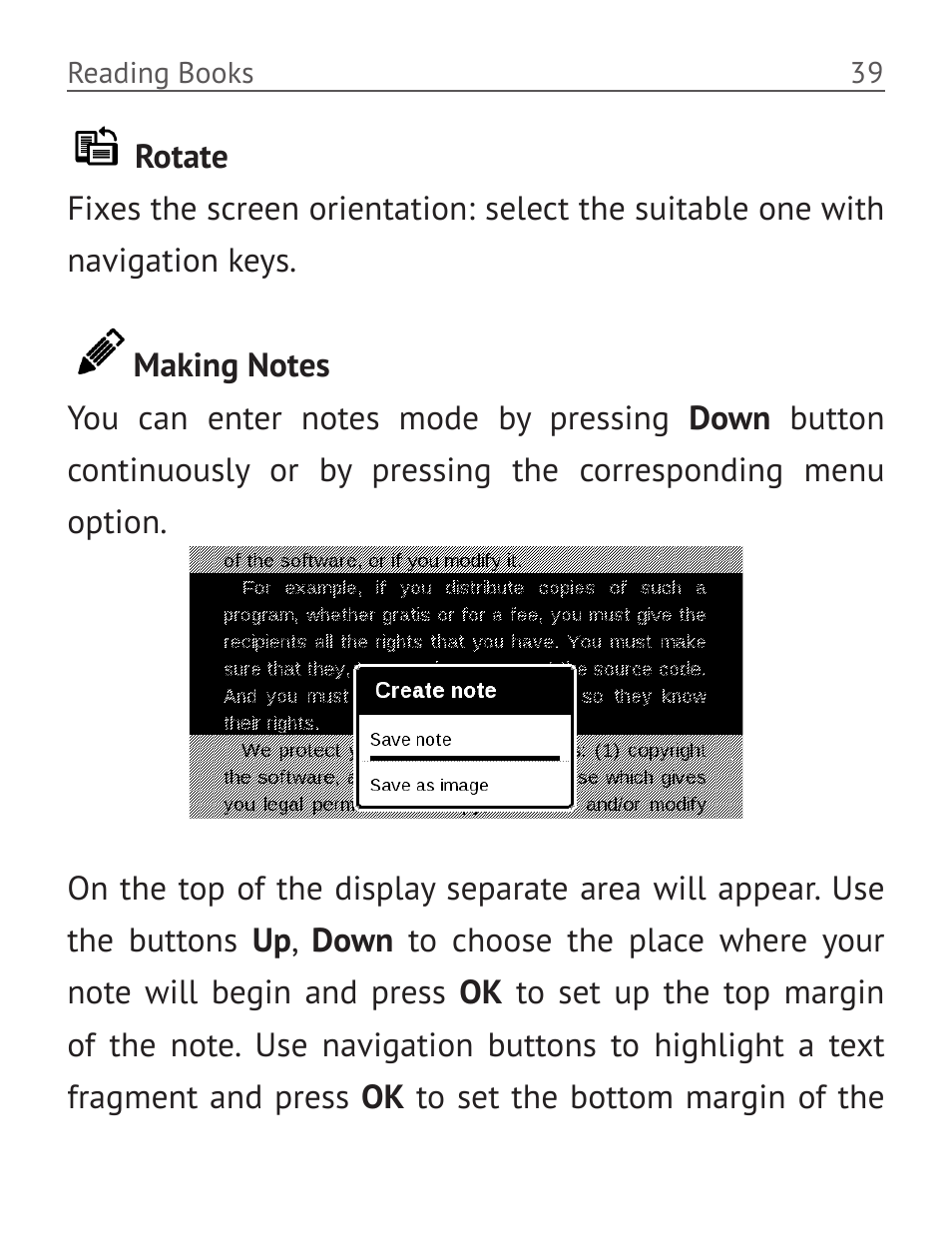 Rotate, Making notes | PocketBook Basic New 613 User Manual | Page 40 / 54