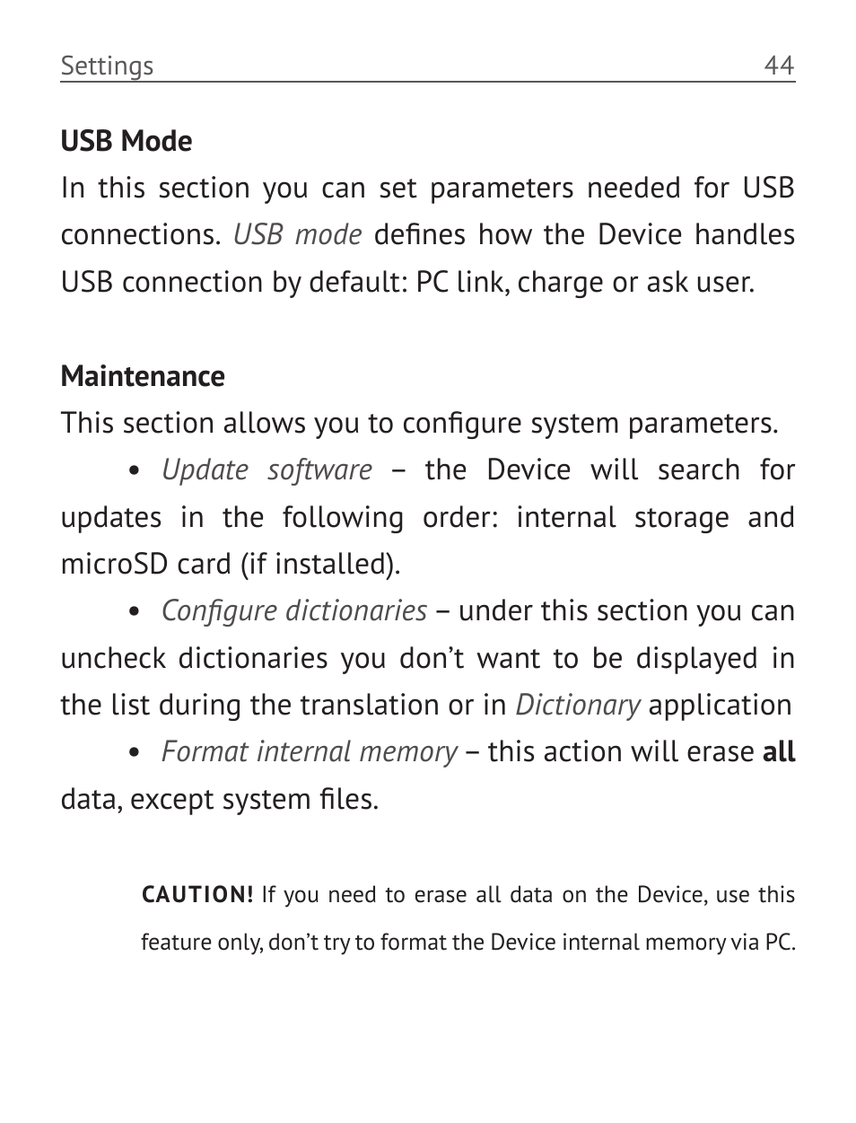 Usb mode, Maintenance | PocketBook Basic New 613 User Manual | Page 45 / 54