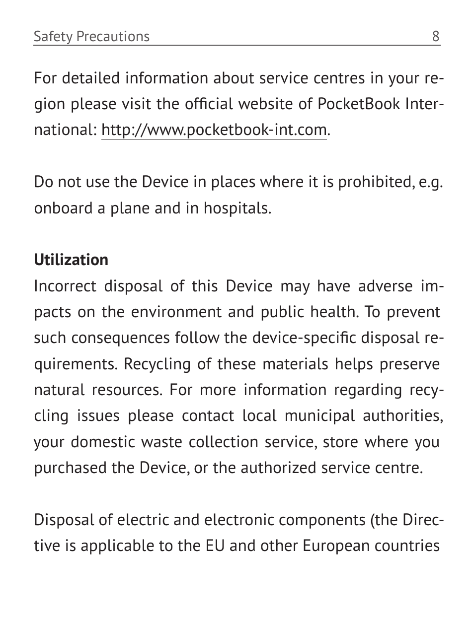 Utilization, Utilization 8 | PocketBook Basic New 613 User Manual | Page 9 / 54