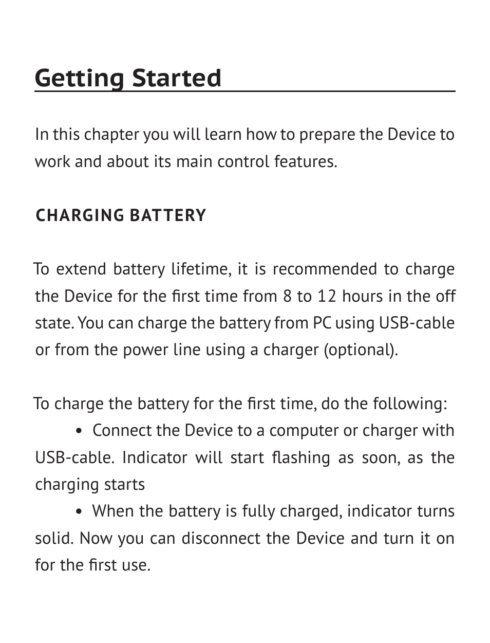 Getting started, Charging battery | PocketBook Basic 611 User Manual | Page 14 / 64