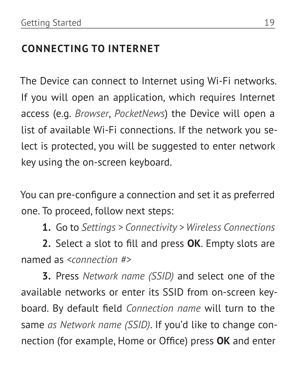 Connecting to internet | PocketBook Basic 611 User Manual | Page 20 / 64