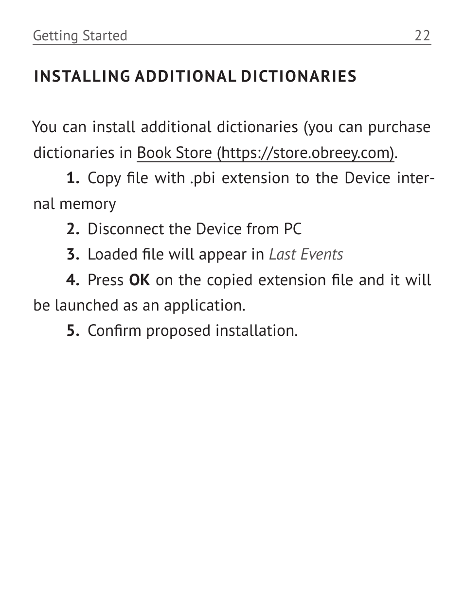 Installing additional dictionaries | PocketBook Basic 611 User Manual | Page 23 / 64