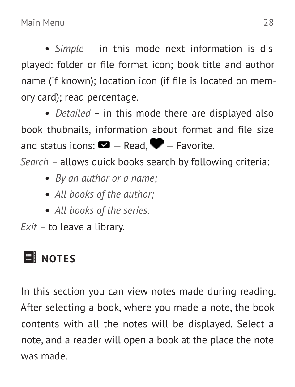 Notes, Notes 28 | PocketBook Basic 611 User Manual | Page 29 / 64