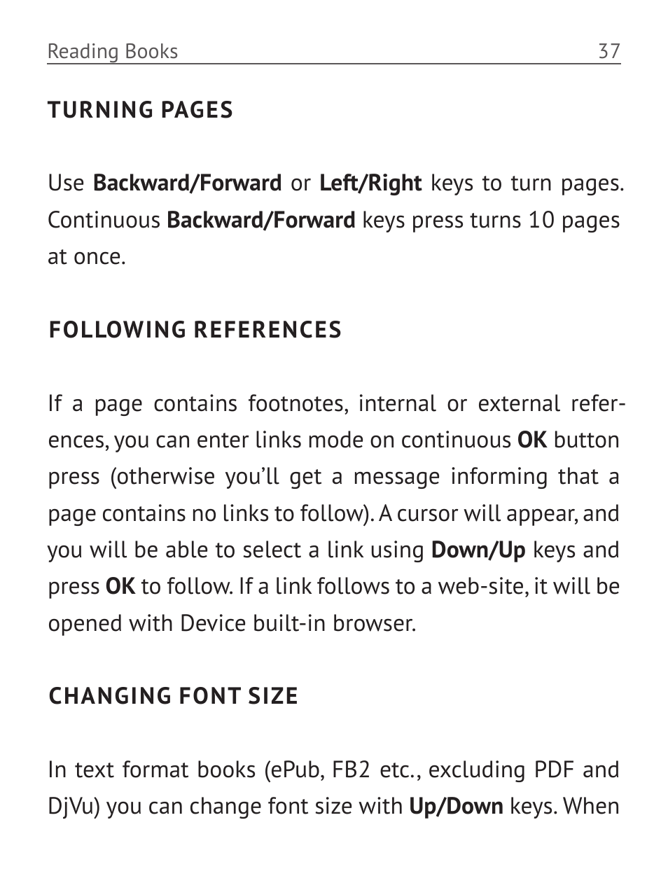 Following references, Changing font size | PocketBook Basic 611 User Manual | Page 38 / 64