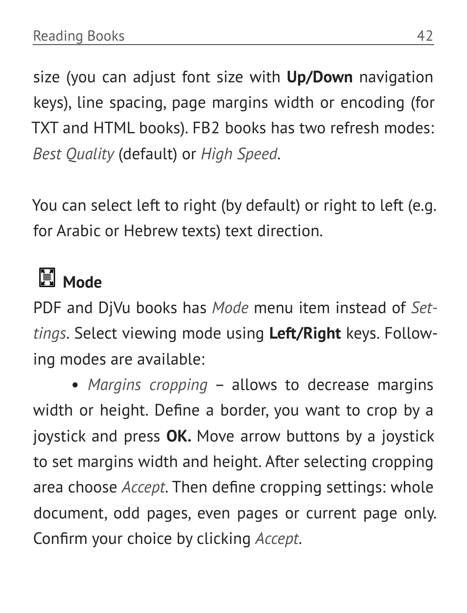 Mode, Mode 42 | PocketBook Basic 611 User Manual | Page 43 / 64
