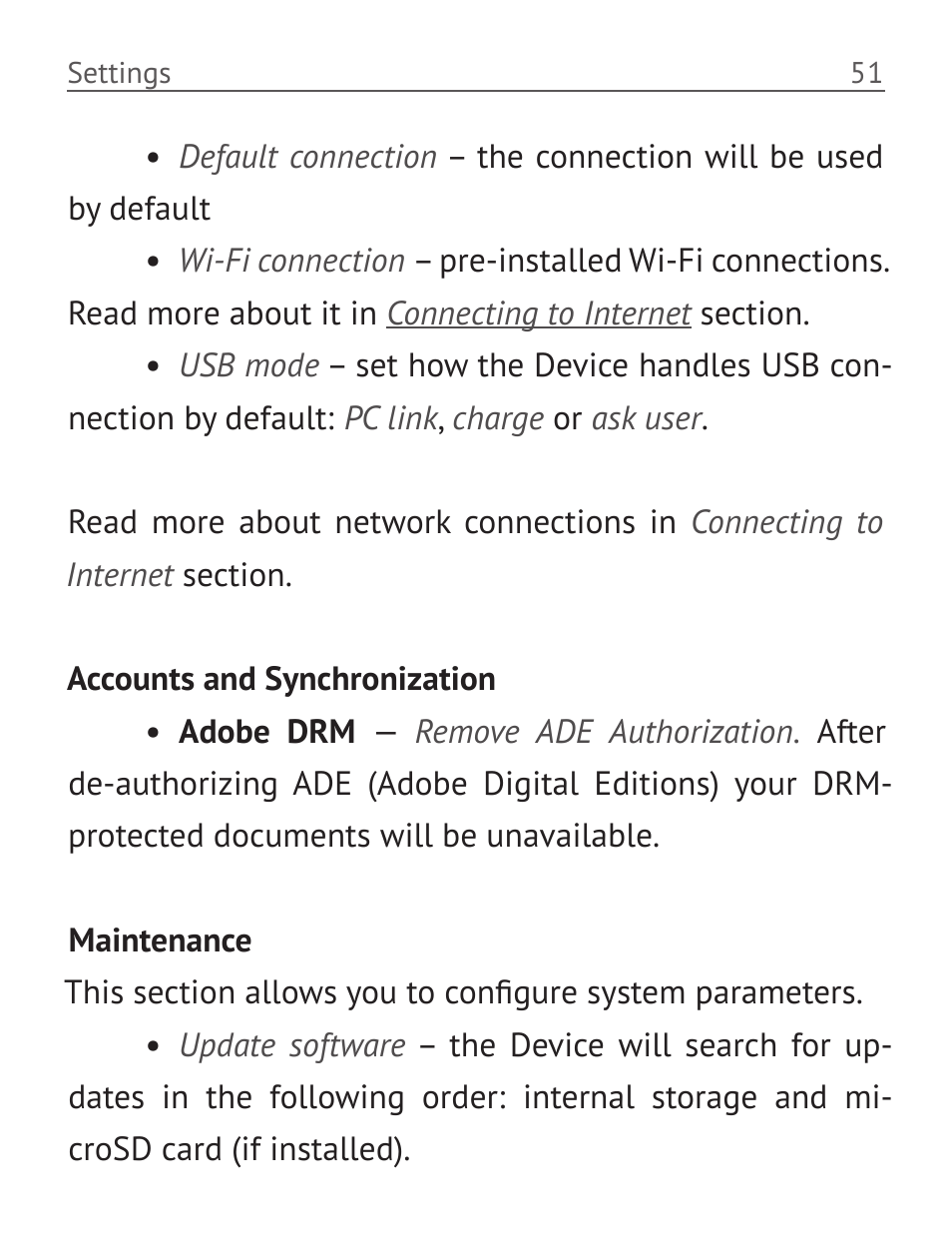 Accounts and synchronization, Maintenance, Maintenance 51 | PocketBook Basic 611 User Manual | Page 52 / 64