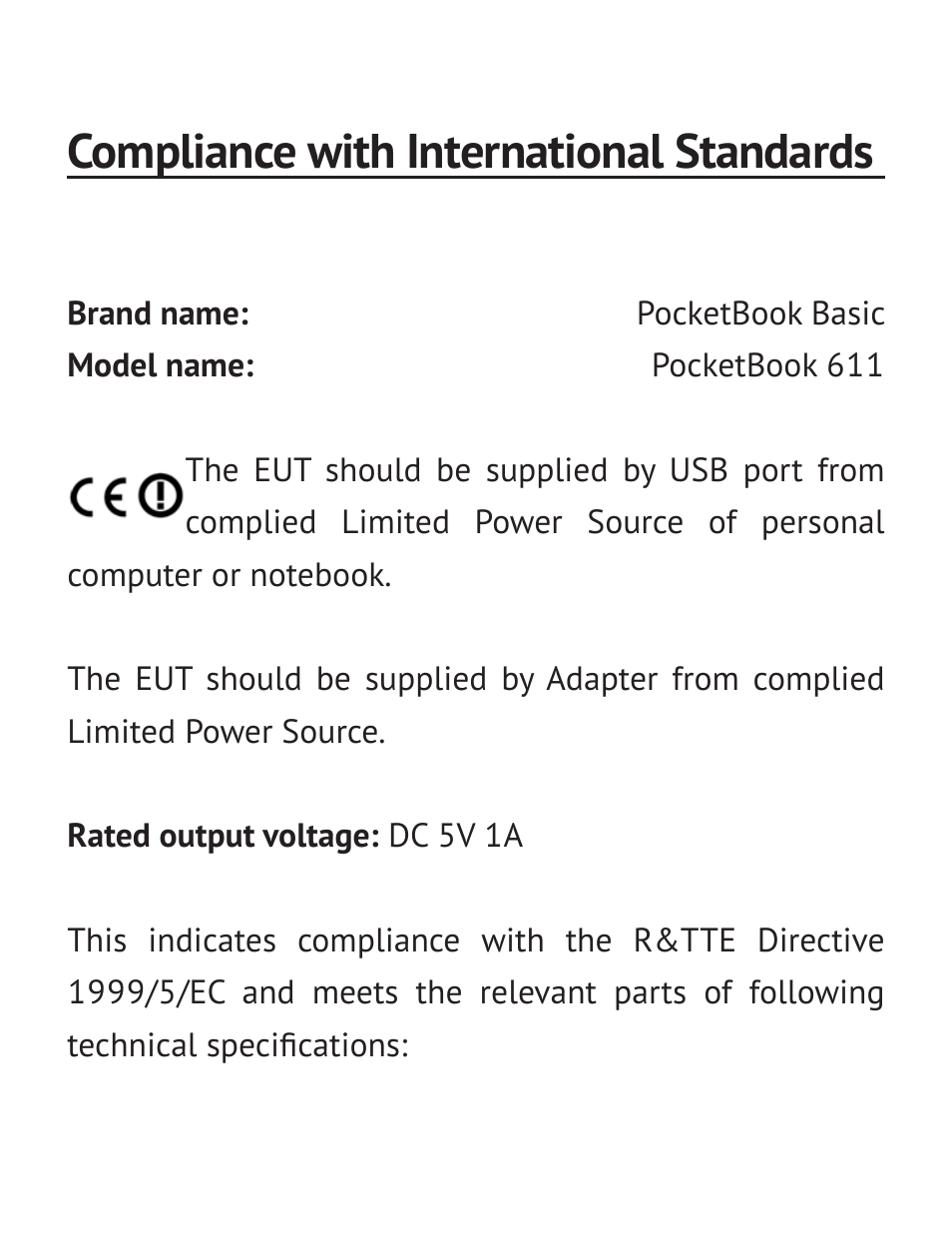 Compliance with international standards, Compliance with, International standards | PocketBook Basic 611 User Manual | Page 63 / 64