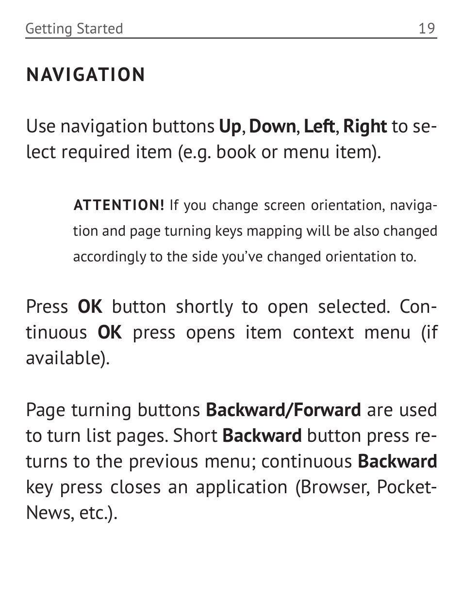 Navigation, Navigation 19 | PocketBook 36 Plus User Manual | Page 20 / 67