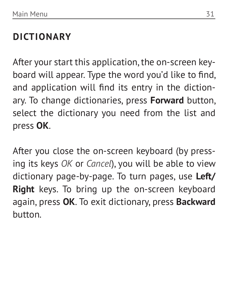 Dictionary, Dictionary 31 | PocketBook 36 Plus User Manual | Page 32 / 67