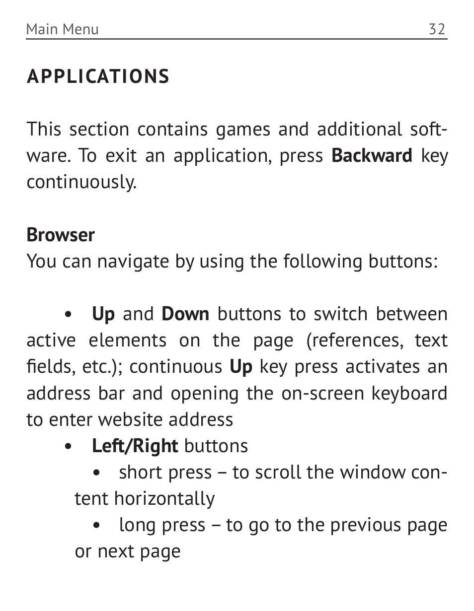 Applications, Applications 32 | PocketBook 36 Plus User Manual | Page 33 / 67