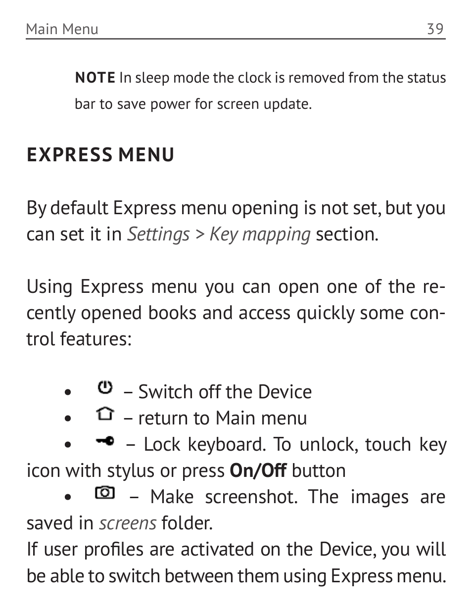 Express menu | PocketBook 36 Plus User Manual | Page 40 / 67