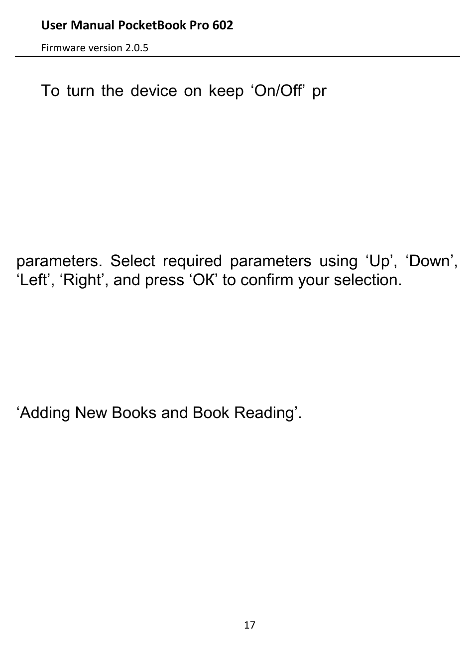 Step 2. turning on, Step 3. settings, Step 4. reading books | Modes of device operation | PocketBook Pro 602 User Manual | Page 17 / 87