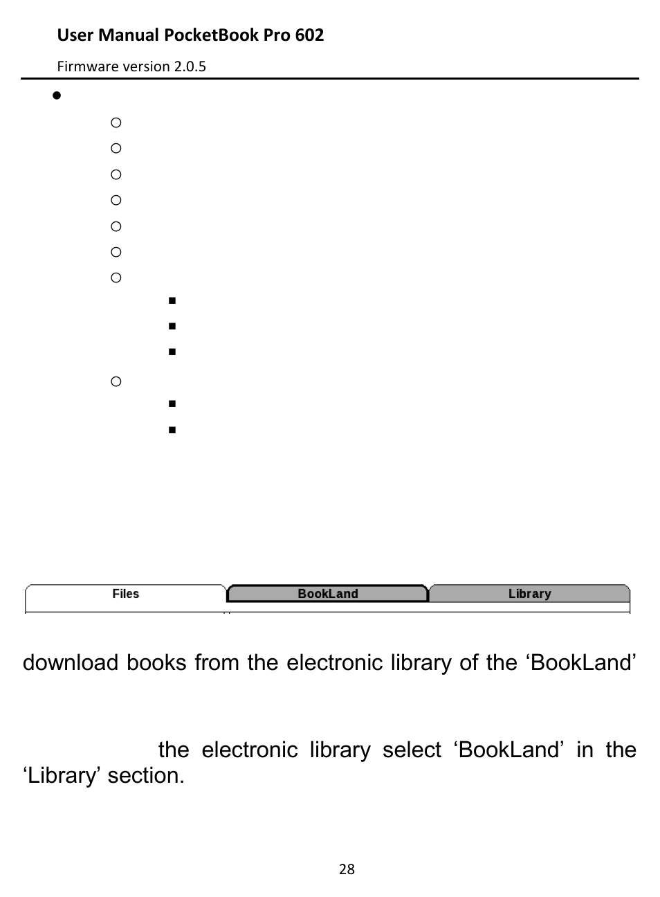 Bookland electronic library | PocketBook Pro 602 User Manual | Page 28 / 87