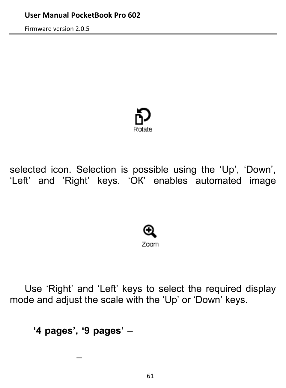 Rotate, Zoom | PocketBook Pro 602 User Manual | Page 61 / 87