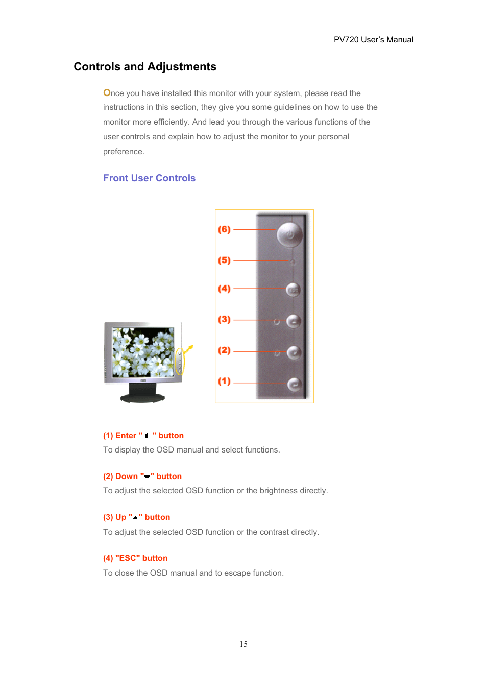 Controls and adjustments | CTX PV720 User Manual | Page 15 / 30