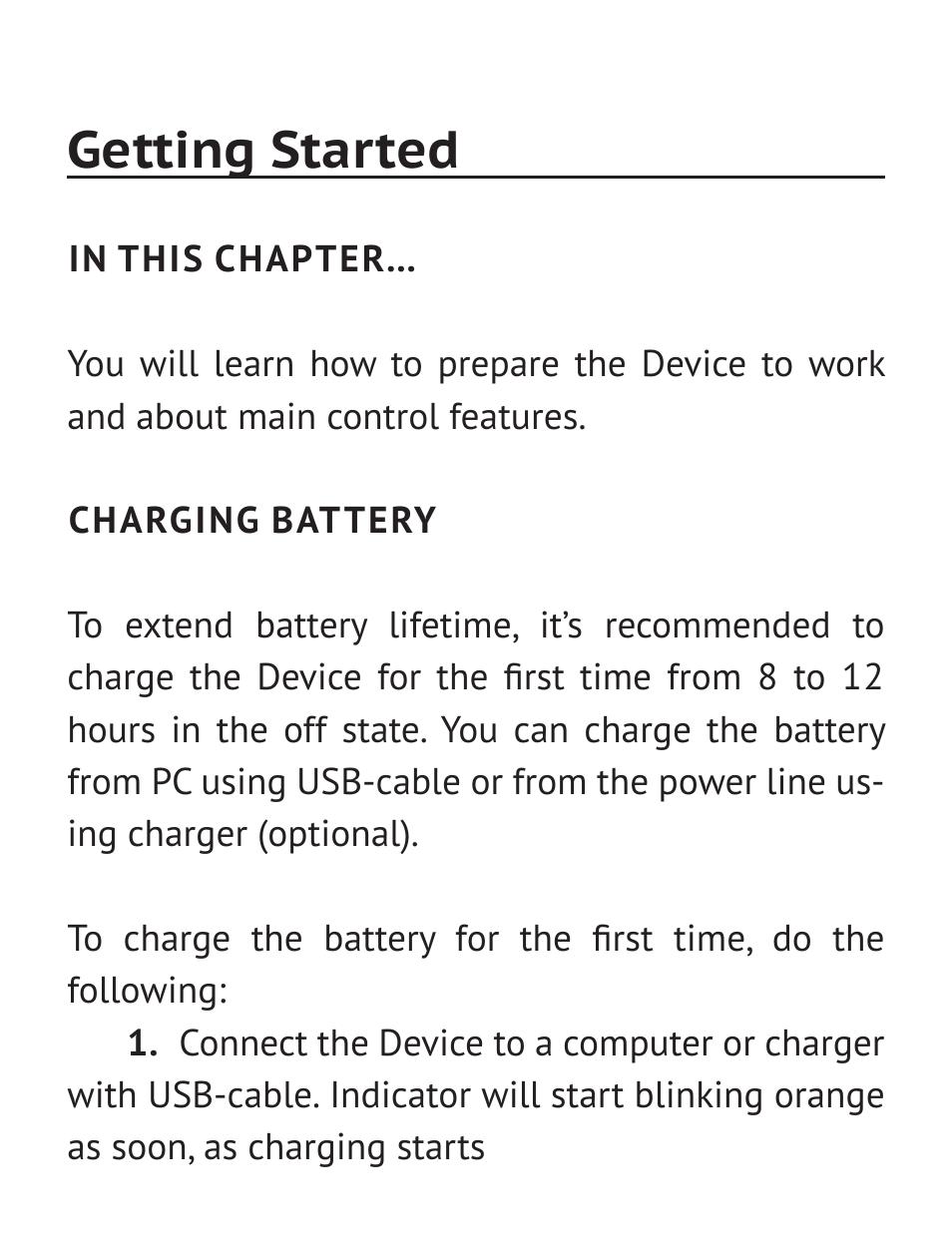 Getting started, Charging battery | PocketBook Pro 612 User Manual | Page 16 / 107