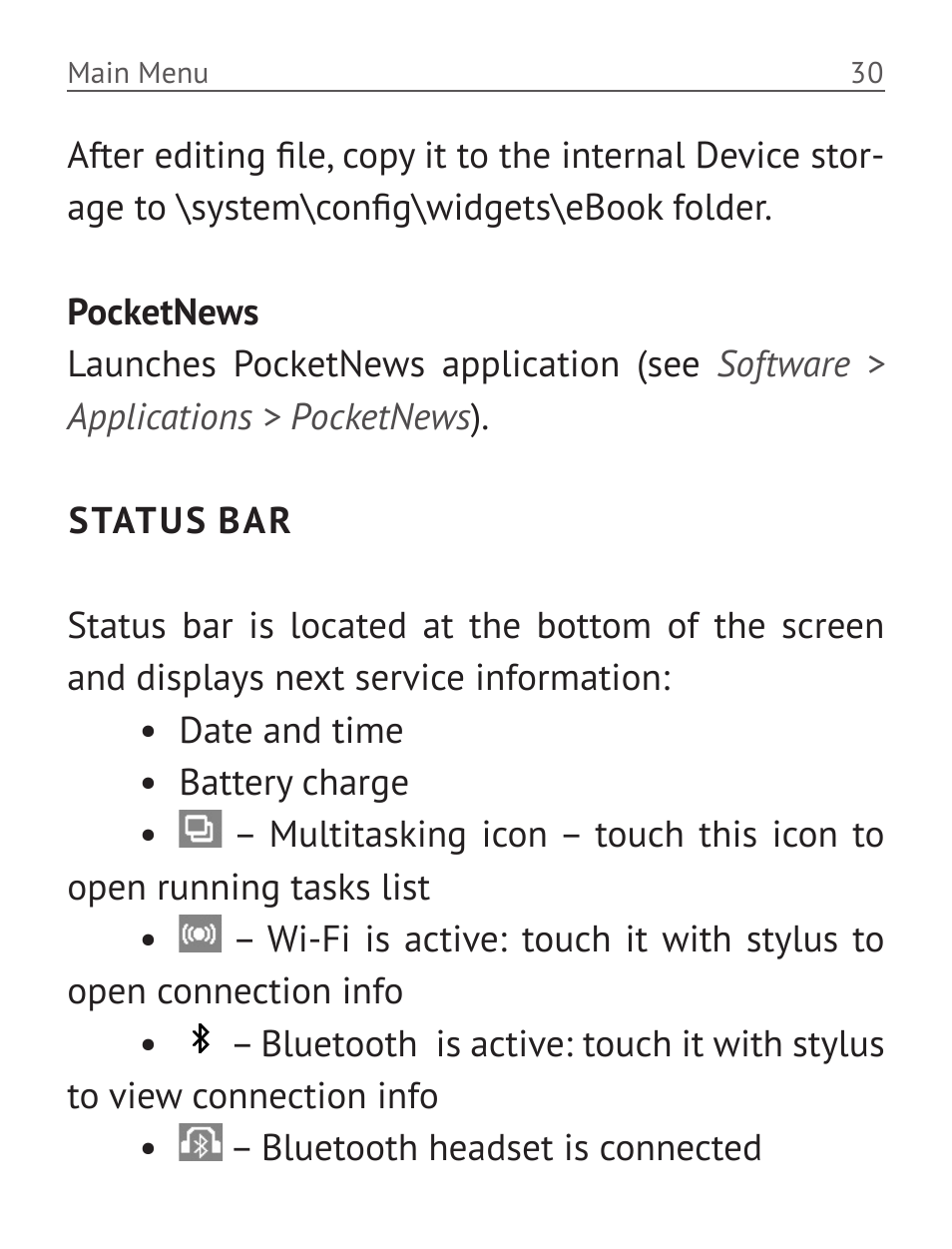 Status bar | PocketBook Pro 612 User Manual | Page 31 / 107