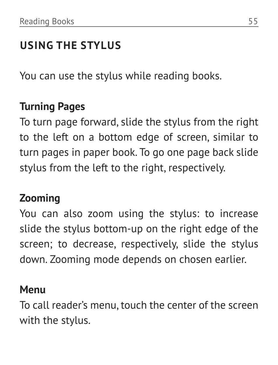 Using the stylus | PocketBook Pro 612 User Manual | Page 56 / 107