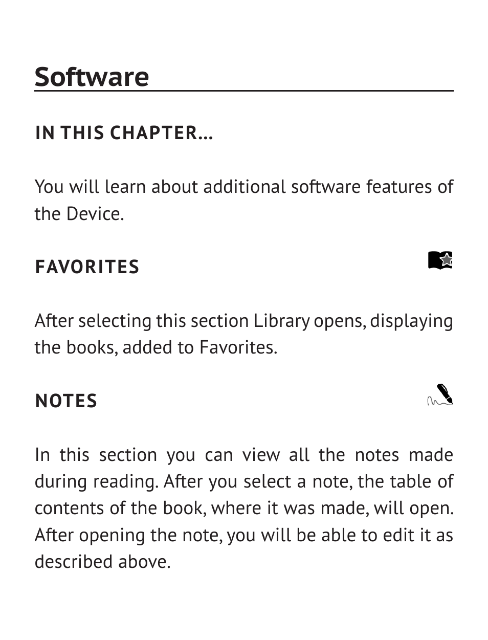 Software, Favorites, Notes | Favorites 57 notes 57 | PocketBook Pro 612 User Manual | Page 58 / 107