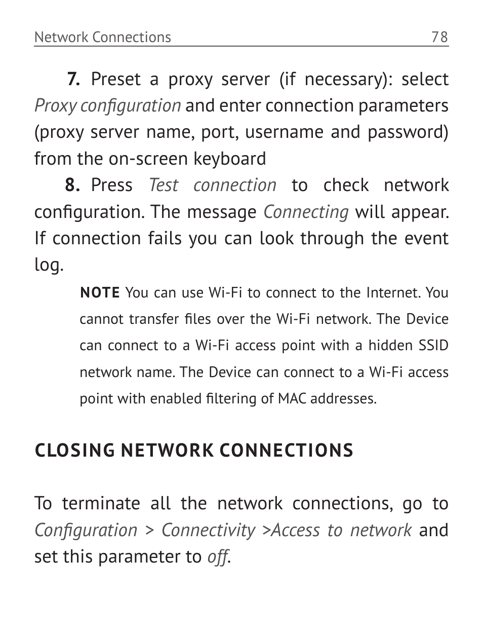 Closing network connections | PocketBook Pro 612 User Manual | Page 79 / 107