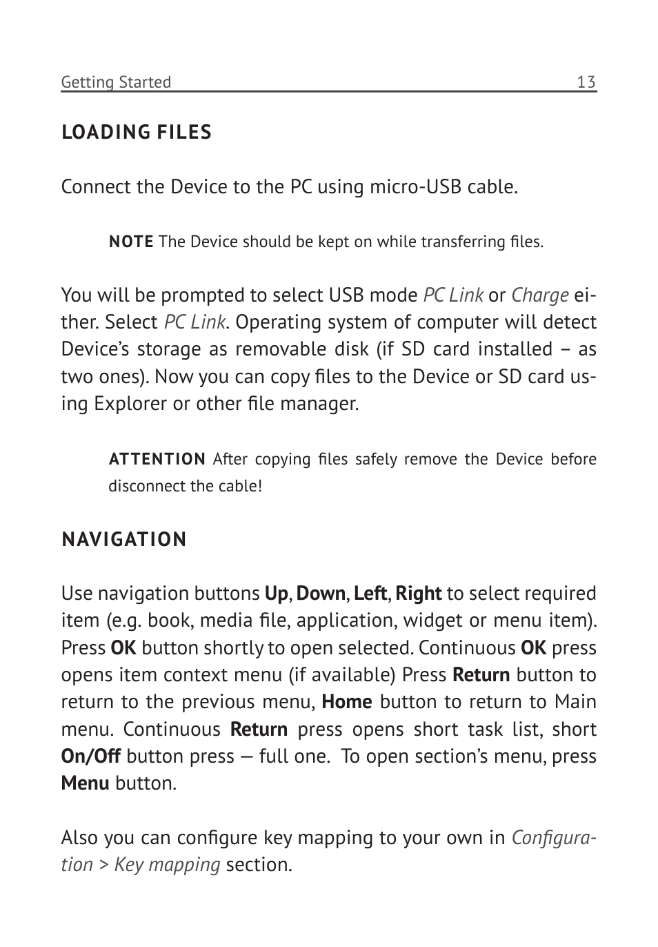 Loading files, Navigation, Navigation 12 | PocketBook Pro 902 User Manual | Page 14 / 66