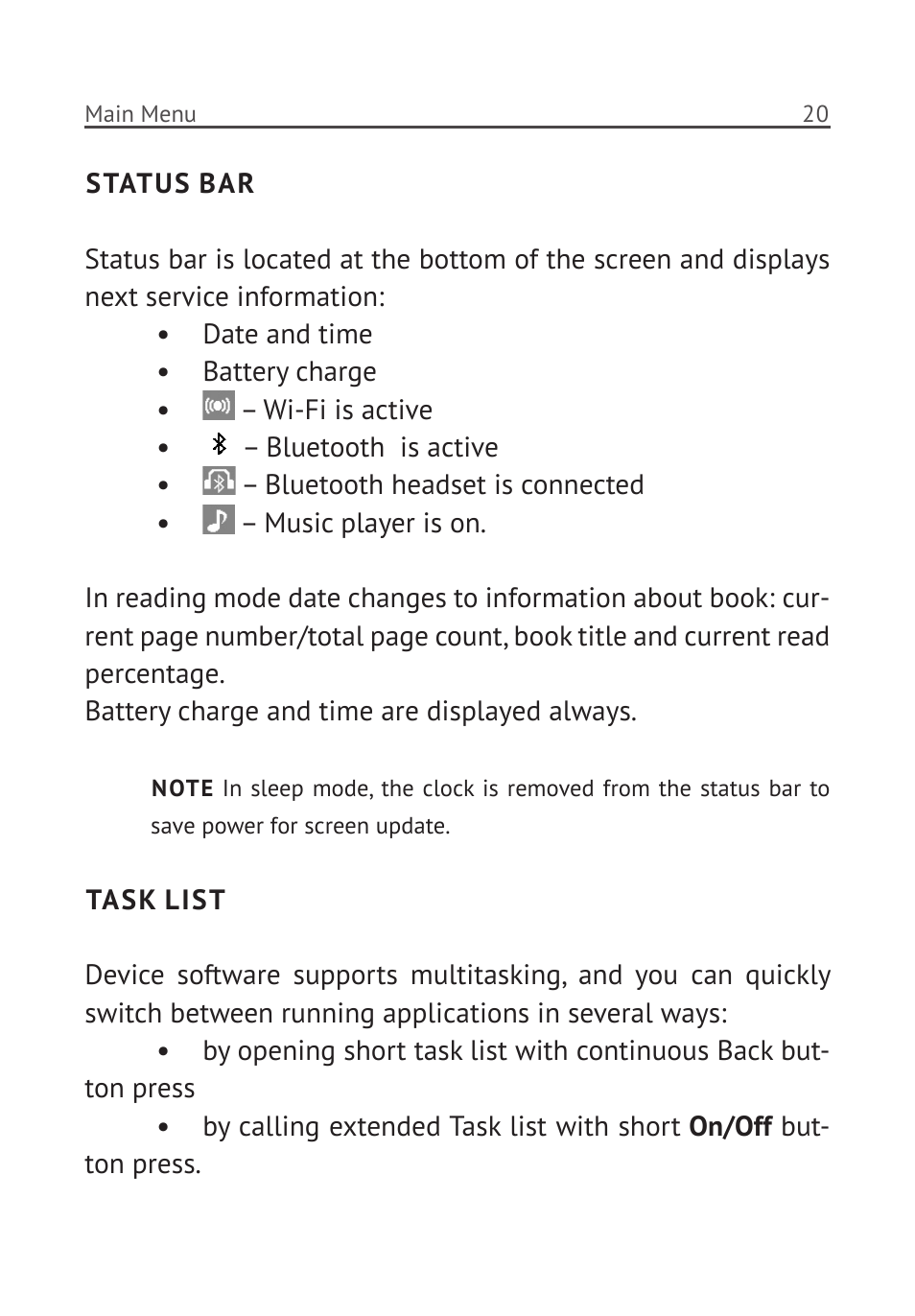 Status bar, Task list | PocketBook Pro 902 User Manual | Page 21 / 66