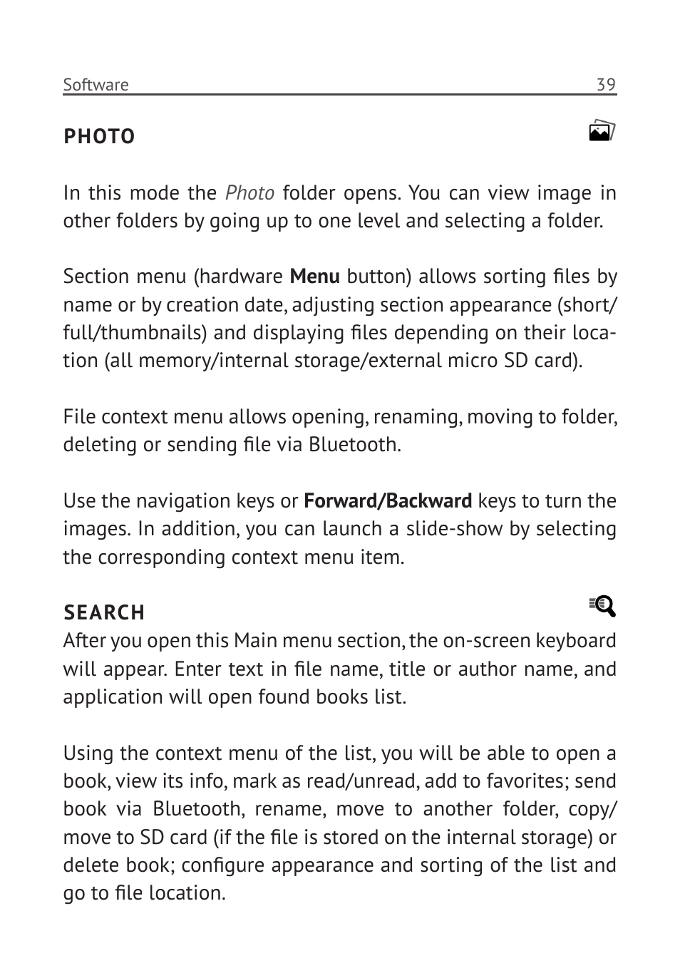 Photo, Search, Photo 38 search 38 | PocketBook Pro 902 User Manual | Page 40 / 66