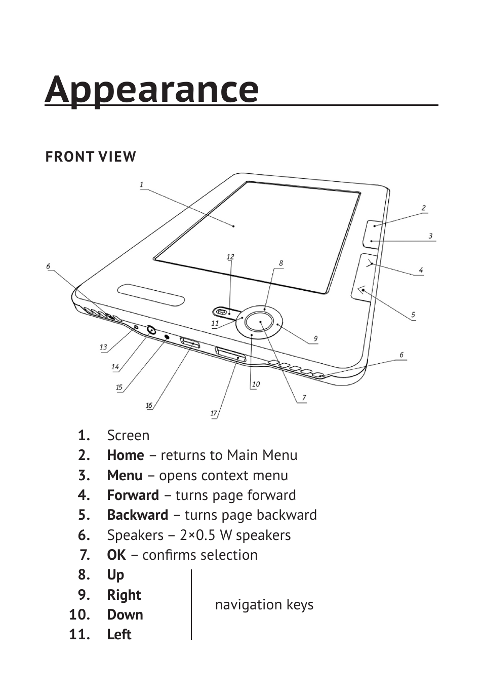 Appearance, Front view | PocketBook Pro 902 User Manual | Page 8 / 66