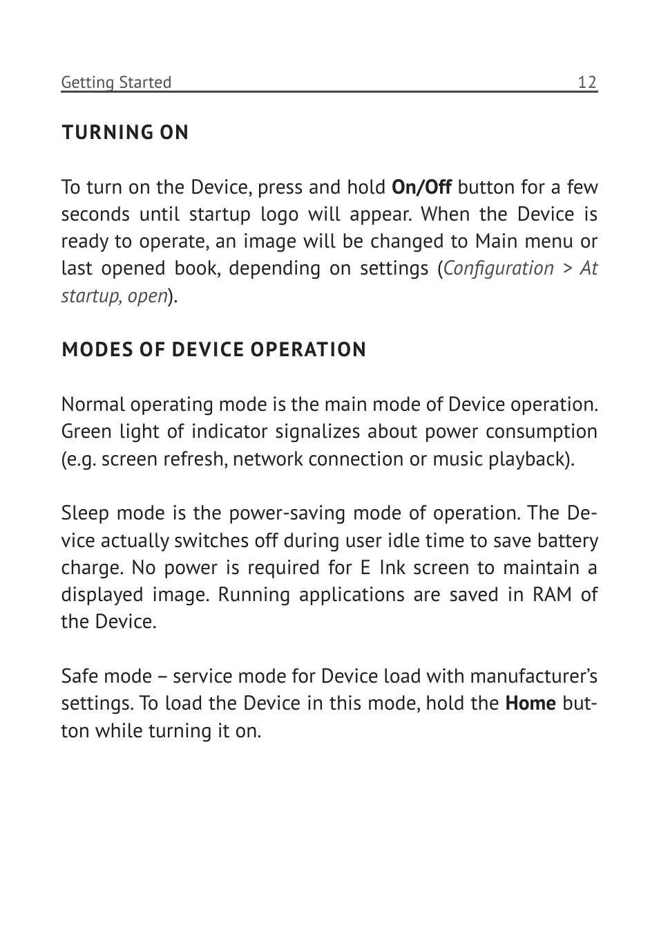 Turning on, Modes of device operation | PocketBook Pro 912 User Manual | Page 13 / 71