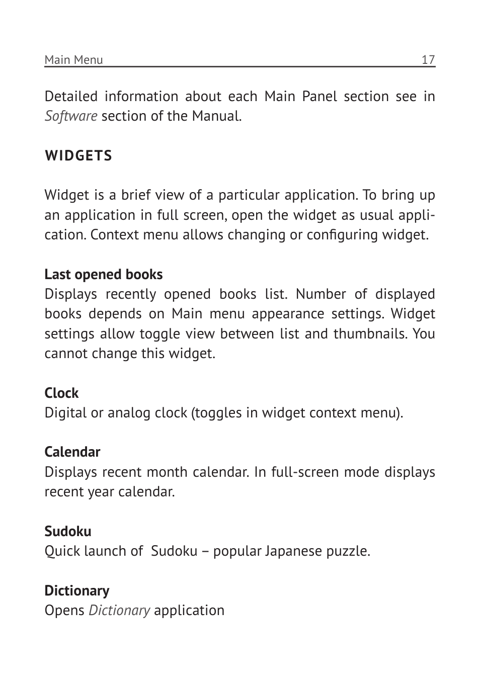 Widgets, Widgets 17 | PocketBook Pro 912 User Manual | Page 18 / 71